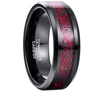 NUNCAD Anillo Hombre Mujer Unisexo con el patrón del dragón Tungsteno Acuerdo Cumpleaños Roja Azul Verde Negro 8mm Talla (10.5)