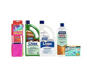NUNCAS - Set de limpieza para suelos de parqué: LIVAX PARQUET 1L + WINTO PARQUET 1L + D20 DECERANTE 1L + Gamex Paños antipolvo