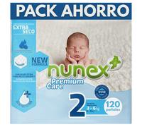 Nunex Premium Care Pañales Talla 2, 3-6 kg, 120 Pañales | Extra Seco | Protección Suave para Bebé | Pañales Bebé Pack Ahorro