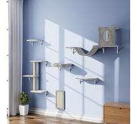 NUNU LAB Muebles para Gatos montados en la Pared, 6 Muebles de Pared para Gatos, Escalador de Gatos con casa para Gatos, Puente, árbol, escalones y rascador, Paredes para Gatos, Parque Infantil,