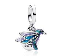 NUNUYAYA Charms Abaloriosde Cuentas Plata de Ley 925 con Circonita Cúbica Black-Crowned Night Heron Charms Colgante Compatible con Niña Mujer Europeo Pulsera Collar