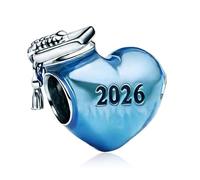 NUNUYAYA Charms Abaloriosde Cuentas Plata de Ley 925 con Circonita Cúbica Blue Heart Graduation Cap 2026 Charms Colgante Compatible con Niña Mujer Europeo Pulsera Collar