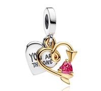 NUNUYAYA Charms Abaloriosde Cuentas Plata de Ley 925 con Circonita Cúbica Engravable Heart & Arrow Double Dangle Charm Charms Colgante Compatible con Niña Mujer Europeo Pulsera Collar
