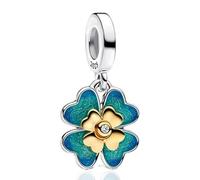 NUNUYAYA Charms Abaloriosde Cuentas Plata de Ley 925 con Circonita Cúbica Four Leaf Clover Lab-Grown Diamond Dangle Charms Colgante Compatible con Niña Mujer Europeo Pulsera Collar