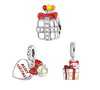NUNUYAYA Charms Abaloriosde Cuentas Plata de Ley 925 con Circonita Cúbica Glow-in-the-Dark Christmas Box Love Cat Dangle Charms Colgante Compatible con Niña Mujer Europeo Pulsera Collar 3 juegos