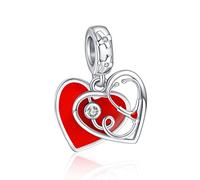 NUNUYAYA Charms Abaloriosde Cuentas Plata de Ley 925 con Circonita Cúbica Heart Shaped Stethoscope Pendant Charms Colgante Compatible con Niña Mujer Europeo Pulsera Collar Día de la Enfermera