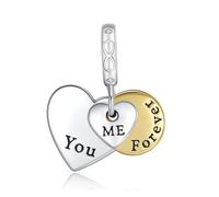 NUNUYAYA Charms Abaloriosde Cuentas Plata de Ley 925 con Circonita Cúbica Love You and Me Forever Charms Colgante Compatible con Niña Mujer Europeo Pulsera Collar