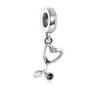 NUNUYAYA Charms Abaloriosde Cuentas Plata de Ley 925 con Circonita Cúbica Nurse Doctor Love Stethoscope Charms Colgante Compatible con Niña Mujer Europeo Pulsera Collar Día de la Enfermera