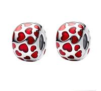 NUNUYAYA Charms Abaloriosde Cuentas Plata de Ley 925 con Circonita Cúbica Red Heart Beads Charms Colgante Compatible con Niña Mujer Europeo Pulsera Collar 2 juegos