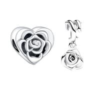 NUNUYAYA Charms Abaloriosde Cuentas Plata de Ley 925 con Circonita Cúbica Rose in Bloom Dangle Charms Colgante Compatible con Niña Mujer Europeo Pulsera Collar 2 juegos