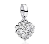 NUNUYAYA Charms Abaloriosde Cuentas Plata de Ley 925 con Circonita Cúbica Sparkling Heart Double Dangle Charms Colgante Compatible con Niña Mujer Europeo Pulsera Collar