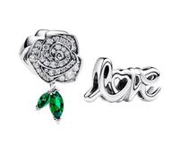 NUNUYAYA Charms Abaloriosde Cuentas Plata de Ley 925 con Circonita Cúbica Sparkling Rose Handwritten Love Charms Colgante Compatible con Niña Mujer Europeo Pulsera Collar 2 juegos