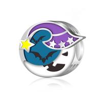 NUNUYAYA Charms Abaloriosde Cuentas Plata de Ley 925 con Circonita Cúbica The Moon with the Purple Witch Hat Charms Colgante Compatible con Mujer Europeo Pulsera Collar Halloween