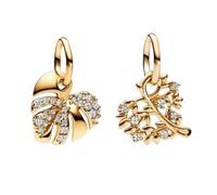 NUNUYAYA Charms Abaloriosde Cuentas Plata de Ley 925 con Circonita Cúbica Tree of Life Gold Sparkling Monstera Leaf Dangle Charms Colgante Compatible con Niña Mujer Europeo Pulsera Collar 2 juegos