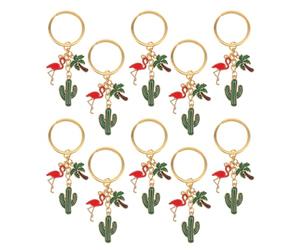NUOBESTY 10 Unidades Llaveros de Aleación Creativos con Diseño de Flamencos Cactus y Palmeras para Decoracion Verano para Fiestas Hawaianas y Regalos Originales