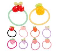 NUOBESTY 12 Pares Gomas Pelo Forma de Fruta, de Resina y Goma, Alta Elasticidad, para Niñas Bebés, para Escuela y Fiesta de Cumpleaños