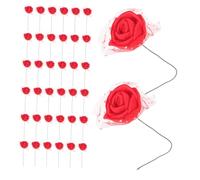 NUOBESTY 144 Piezas Rosas Artificiales con y Cabezas de Flores de Espuma con Tul para Diy Ramos de Boda Centros de Mesa y Decoración de Fiesta Rojo