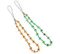 NUOBESTY 2 Correas para Teléfono Móvil Cuentas de Ojo Turco en Color Verde, Diseño Estético y Material Plástico, Protección contra Pérdida y Caídas para Uso Diario y Regalos