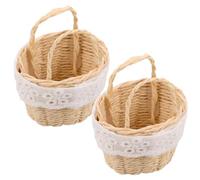 NUOBESTY 2 Mini cestas: Cesta de Flores en Miniatura Tejida a Mano con asa - Contenedores Decorativos de imitación de ratán para casa de muñecas y Regalos de Boda