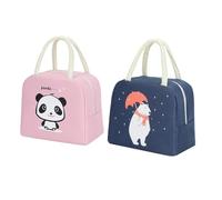 NUOBESTY 2 Piezas Bolsa de Almuerzo Isotérmica con Aislamiento Térmico Doble y Forro de Aluminio Portátil y Resistente al Agua para Trabajo Colegio y Picnic Diseño de Dibujos Animados Rosa