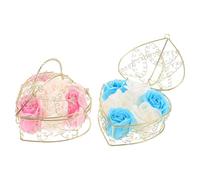 NUOBESTY 2 Piezas Jabón de Rosas con Aroma Floral y Cesta de Hierro, Diseño Elegante de Rosa Simulada en Forma de Corazón, Limpieza Delicada y Humectante para Obsequio Especial