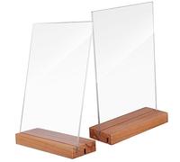 NUOBESTY 2 Porta Tarjetas de Mesa de Acrílico con Soporte de Madera, Tableros Rectangulares para Menús y Números de Mesa, Adecuado para Restaurantes y Hogar