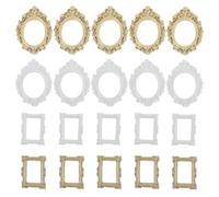 NUOBESTY 20 Marcos de Fotos Mini Vintage Dorados y Blancos, Tamaño Pequeño, Plástico Resistente, Ovalados y Rectangulares, para Manualidades DIY, Decoración de Pared y Accesorios
