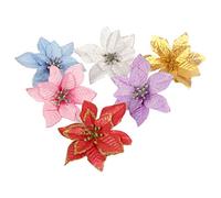 NUOBESTY 24 Piezas Adornos para Arboles De Navidad Arbustos De Flor De Pascua Artificiales Flor De Navidad DIY Manualidades De Adornos Navideños Flor Falsa De Navidad Boda Turquesa