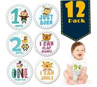 NUOBESTY 24 Piezas Pegatinas de para Bebés de Adorables Stickers de Animales para el Crecimiento Mensual del Recién Nacido Pegatinas de Meses Habilidades