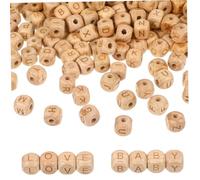 NUOBESTY 260 Piezas Cuentas de Letras Cuadradas de Madera Natural Letras del Alfabeto para Manualidades Joyería Pulseras y Collares Diy para Proyectos Educativos y Decoración