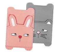 NUOBESTY 2piezas Tarjetero con Pegatina Trasera Funda para Tarjetas De Crédito Bolsillo Adhesivo para Teléfono Diseño De Conejo y Gato Tarjetero para Funda De Teléfono para Usar Viajes o Di