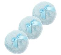 NUOBESTY 3 Piezas de Borla Redonda para Polvos de Talco para Bebés, Borla Esponjosa de Algodón Puro, Color Azul, Accesorio para Maquillaje y Cuidado Corporal en Casa y Viaje