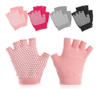 NUOBESTY 4 Pares de Guantes sin Dedos para Yoga y Pilates para Mujer, Transpirables de Algodón Silicona Antideslizante, Ideales para Ciclismo y Escalada