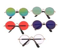 NUOBESTY 5 Gafas de Sol para Mascotas Pequeñas, Accesorios para Fotos de Perros y Gatos, Marco Dorado Lentes Multicolor, Protección UV y Viento para Uso en Todas Las Estaciones