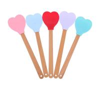 NUOBESTY 5 Piezas Espátula de Silicona Forma de Corazón y Mango de Madera, Herramienta Versátil para Cocinar y Mezclar en Cocina, Apta para Lavavajillas