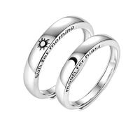 NUOBESTY Anillos de Creativos de Cobre en Plata Diseño de Sol y Luna, Anillo Decorativo Ajustable para Dedo, Adecuado para Aniversario o Vacaciones, Pack de 2 Piezas