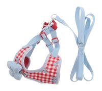 NUOBESTY Arnés Ajustable para Perros Pequeños con Correa Básica, Malla Transpirable Roja, Diseño de Cuadros con Pajarita, Conjunto Seguro para Paseos, Entrenamiento y Uso Diario (3,5-6,5