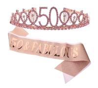 NUOBESTY Banda para Fiesta de Cumpleaños 50 Años Rosa Dorado 2 Piezas - Diadema y Cinturón de Etiqueta para Mujer Conjunto Decorativo Elegante para Celebración