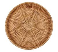 NUOBESTY Bandeja redonda de ratán para servir con paño para limpiar el polvo, tejida a mano, 11.81 in, decorativa para cocina y organización del hogar