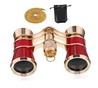 NUOBESTY Binoculares Compactos Vintage para Observación de Aves y Teatro, Aumento 3x25, Diseño Metálico Rojo Bolsa de Almacenamiento, Portátiles para Viaje y Eventos al Aire Libre
