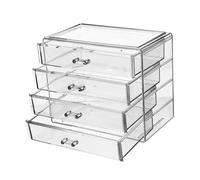 NUOBESTY Caja de Maquillaje Doméstica Transparente de Acrílico Organizador de Cosméticos Tipo Cajón 4 Niveles Gran Capacidad y Tamaño Mediano para Almacenamiento de Maquillaje y Joyas