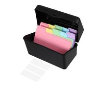 NUOBESTY Caja Organizadora de Fichas con Índice Adhesivas Soporte para Tarjetas de Estudio de Notas Portátil con Etiquetas Blancas para Cuadernos y Recetas Color Negro