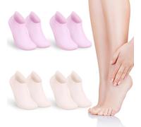 NUOBESTY Calcetines de Silicona Hidratantes para Mujer 4 Pares 2 Rosas y 2 Color Piel Calcetines de Gel para Cuidado Pies Secos y Agrietados Suaves y Elásticos para Spa y Uso Nocturno
