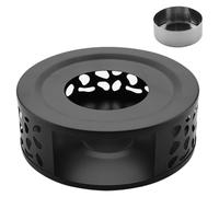NUOBESTY Calentador de Té de Acero Inoxidable con Base Calefactora Redonda y Soporte para Velas Multifuncional para Hogar y Oficina Diseño Negro Perforado y Plata Adecuado para Mantener
