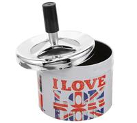 NUOBESTY Cenicero de Metal Inoxidable Tapa Giratoria y Apagado Automático, Cenicero de Cigarrillos para Escritorio, Compacto y Portátil, Recuerdo Decorativo del Reino Unido para Hogar