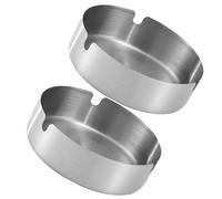NUOBESTY Ceniceros Metálicos Pequeños de Acero Inoxidable 8 CM Pack 2 Unidades Cenicero Portátil para Interiores y Coche Diseño Resistente Anticaída para Hogar Hotel y Restaurante