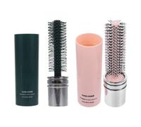 NUOBESTY Cepillo Redondo de Viaje Retráctil 2 Piezas para Peinar Cabello Rizado y Liso Compacto Pequeño Portátil para Mujer y Hombre Colores Rosa y Verde Oscuro Adecuado para Viajes y