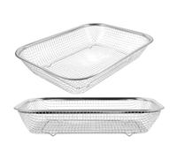 NUOBESTY Cesta de Drenaje para Alimentos de Acero Inoxidable Rectangular 30X22 CM Colador para Escurrir y Lavar Frutas y Verduras Set de 2 Piezas para Uso en Cocina Familiar