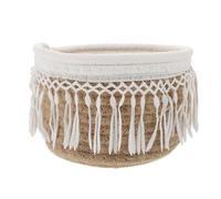 NUOBESTY Cesta Tejida de Cuerda de Algodón con Borlas Estilo Bohemio | Almacenaje Multiusos, Adecuado para Escritorio y Mueble, Algodón Trenzado, para Pan y Toallas