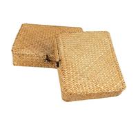 NUOBESTY Cestas de Almacenamiento Tejidas de Hierba Marina, Set 2 Piezas con Tapa, Base Plana y Rectangular Pequeña, Organizadoras para Hogar, Estantes y Escritorio, Cesta Decorativa